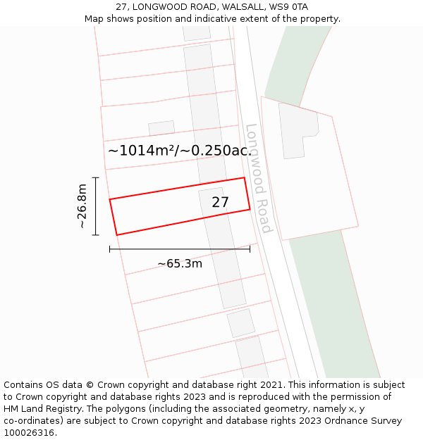 27, LONGWOOD ROAD, WALSALL, WS9 0TA: Plot and title map