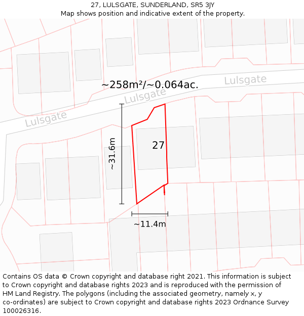 27, LULSGATE, SUNDERLAND, SR5 3JY: Plot and title map