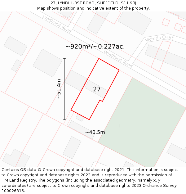27, LYNDHURST ROAD, SHEFFIELD, S11 9BJ: Plot and title map