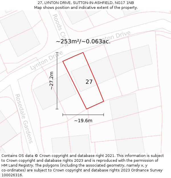 27, LYNTON DRIVE, SUTTON-IN-ASHFIELD, NG17 1NB: Plot and title map