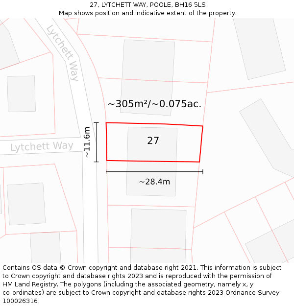 27, LYTCHETT WAY, POOLE, BH16 5LS: Plot and title map