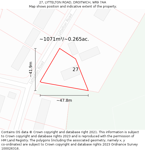 27, LYTTELTON ROAD, DROITWICH, WR9 7AA: Plot and title map