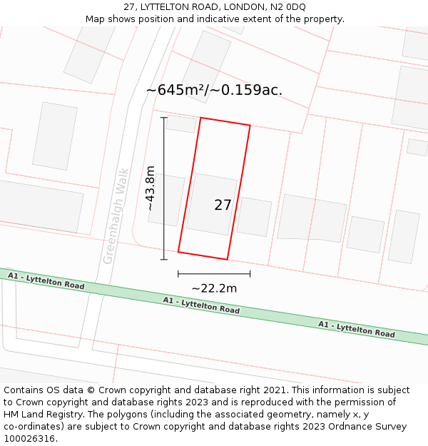 27, LYTTELTON ROAD, LONDON, N2 0DQ: Plot and title map