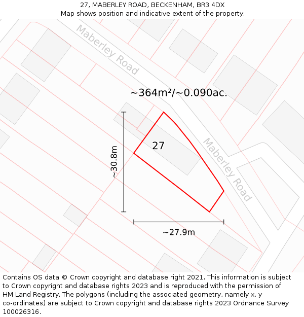 27, MABERLEY ROAD, BECKENHAM, BR3 4DX: Plot and title map