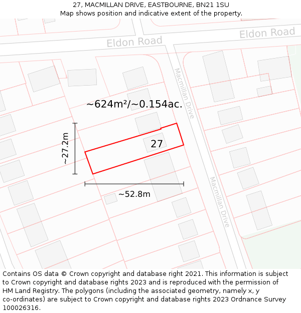 27, MACMILLAN DRIVE, EASTBOURNE, BN21 1SU: Plot and title map
