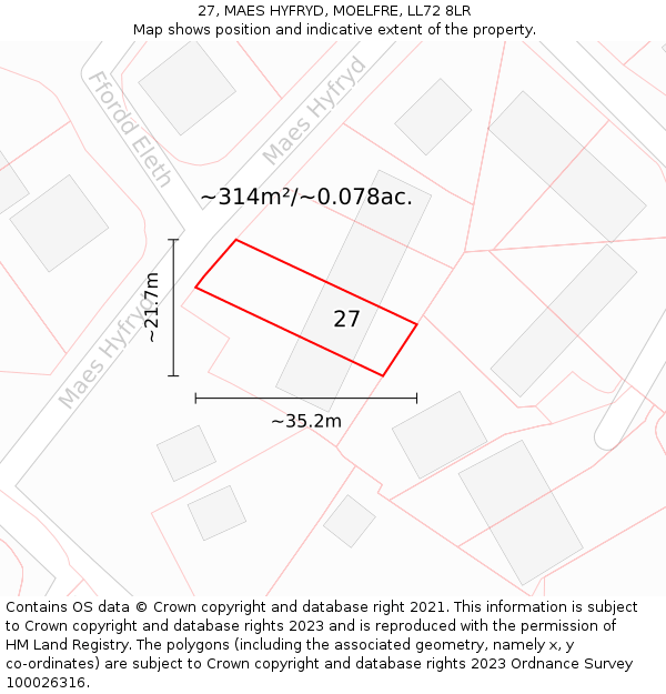 27, MAES HYFRYD, MOELFRE, LL72 8LR: Plot and title map