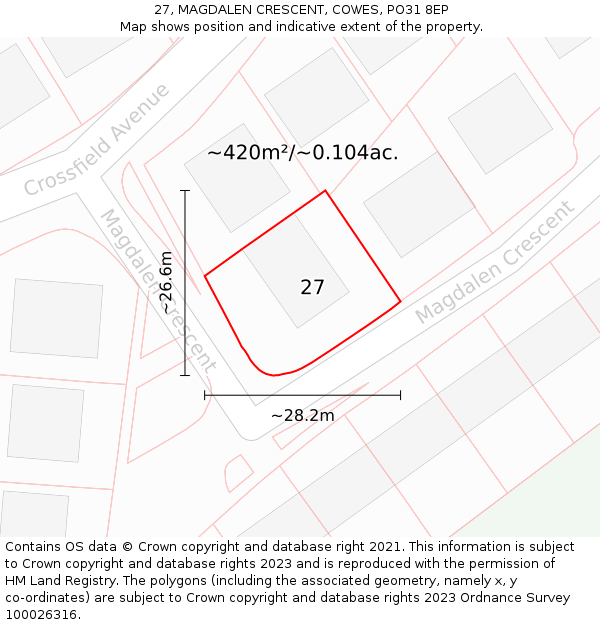 27, MAGDALEN CRESCENT, COWES, PO31 8EP: Plot and title map