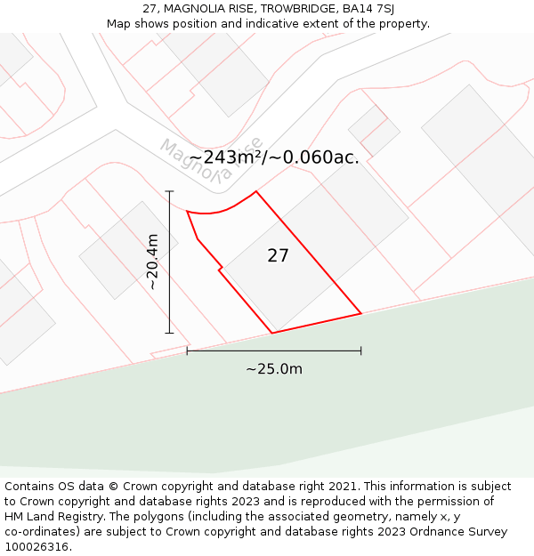 27, MAGNOLIA RISE, TROWBRIDGE, BA14 7SJ: Plot and title map