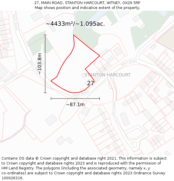 27, MAIN ROAD, STANTON HARCOURT, WITNEY, OX29 5RP: Plot and title map