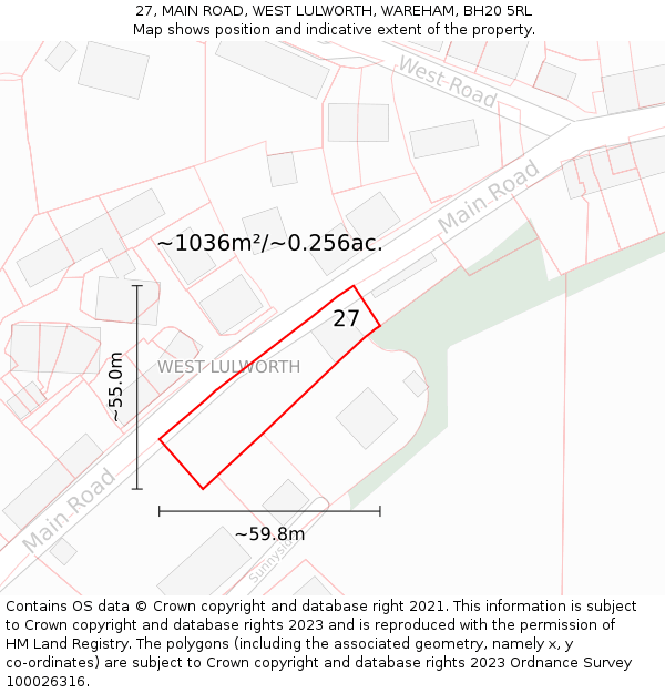 27, MAIN ROAD, WEST LULWORTH, WAREHAM, BH20 5RL: Plot and title map