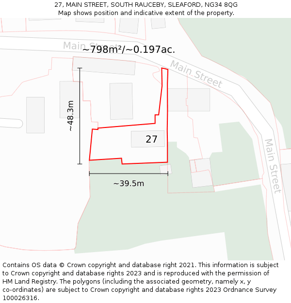 27, MAIN STREET, SOUTH RAUCEBY, SLEAFORD, NG34 8QG: Plot and title map