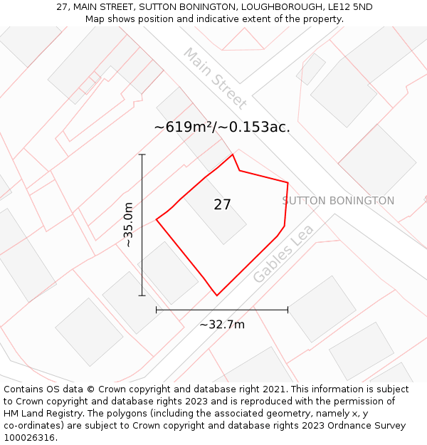 27, MAIN STREET, SUTTON BONINGTON, LOUGHBOROUGH, LE12 5ND: Plot and title map