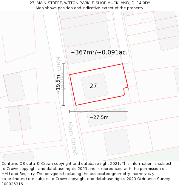 27, MAIN STREET, WITTON PARK, BISHOP AUCKLAND, DL14 0DY: Plot and title map