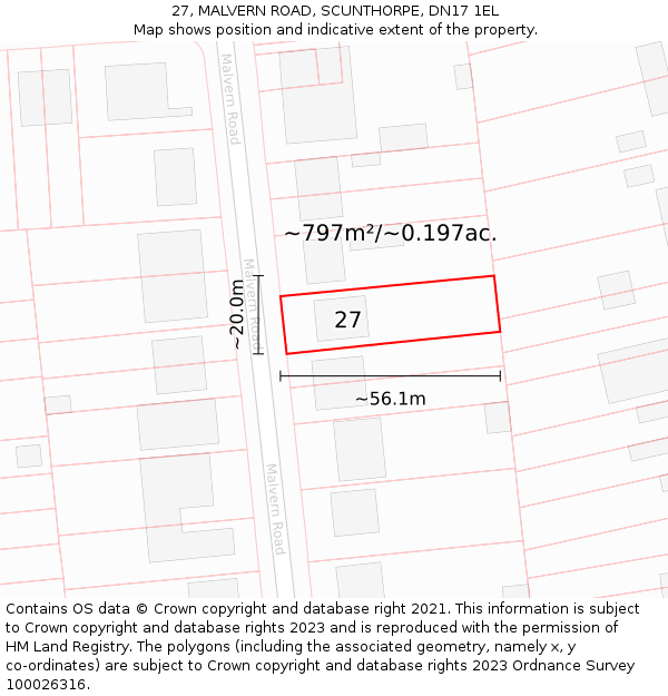 27, MALVERN ROAD, SCUNTHORPE, DN17 1EL: Plot and title map