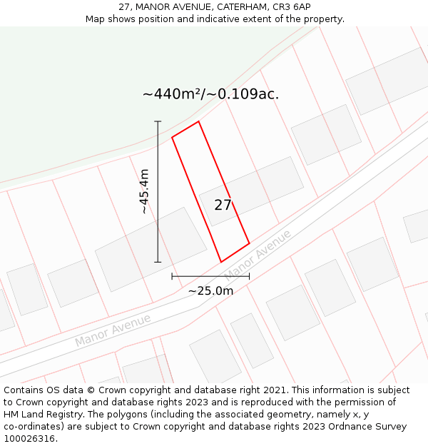 27, MANOR AVENUE, CATERHAM, CR3 6AP: Plot and title map