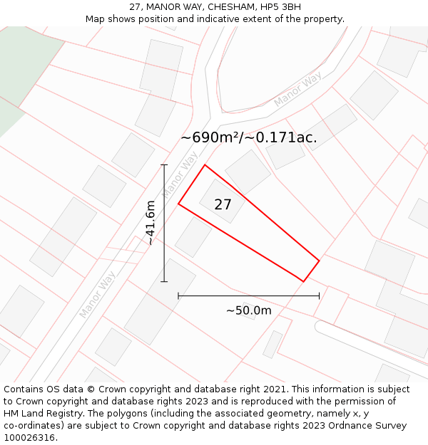 27, MANOR WAY, CHESHAM, HP5 3BH: Plot and title map