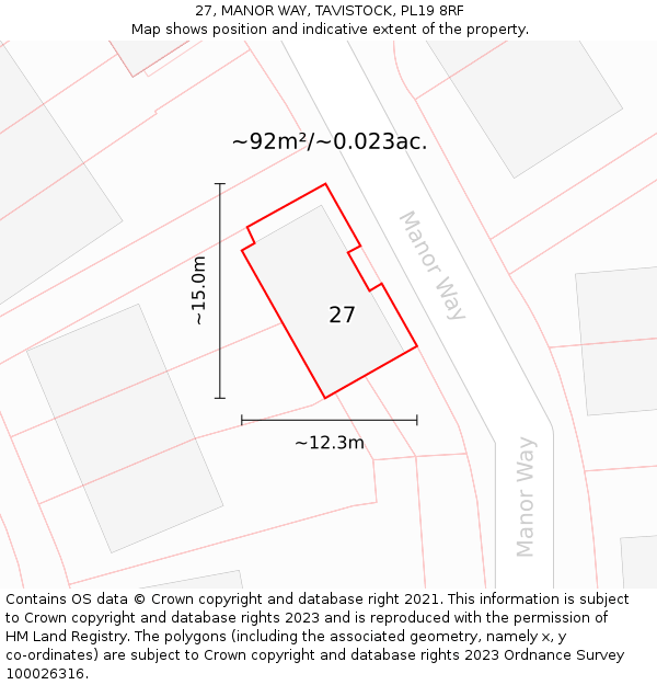 27, MANOR WAY, TAVISTOCK, PL19 8RF: Plot and title map