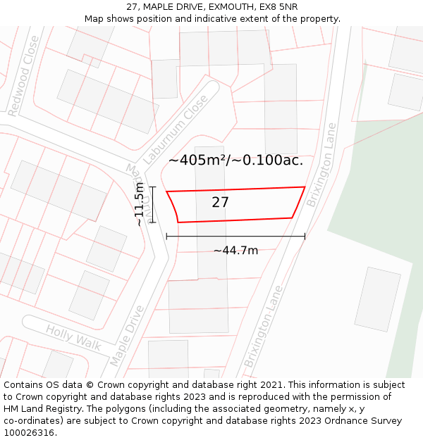 27, MAPLE DRIVE, EXMOUTH, EX8 5NR: Plot and title map