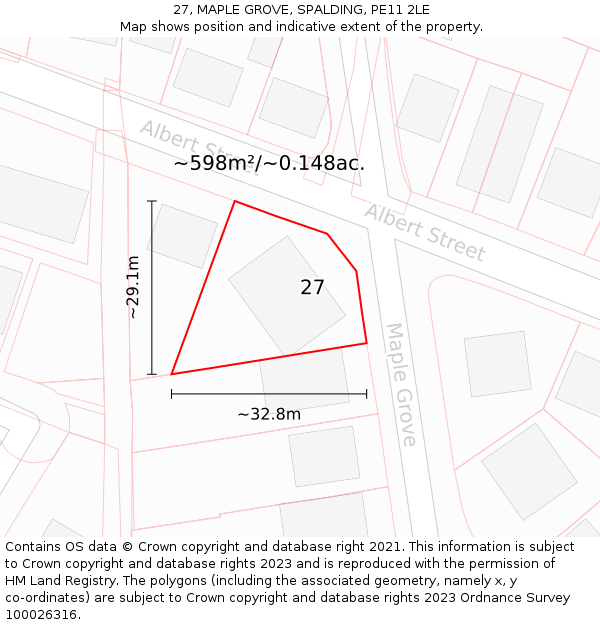 27, MAPLE GROVE, SPALDING, PE11 2LE: Plot and title map