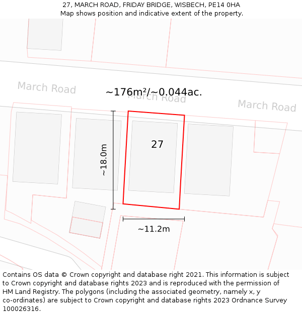 27, MARCH ROAD, FRIDAY BRIDGE, WISBECH, PE14 0HA: Plot and title map