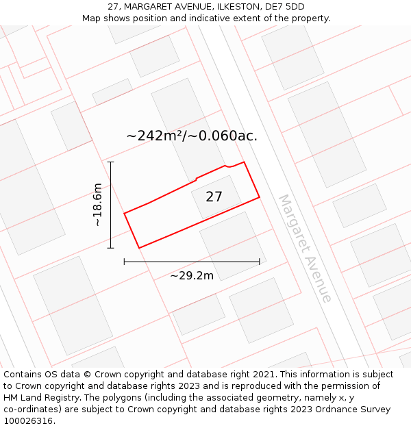 27, MARGARET AVENUE, ILKESTON, DE7 5DD: Plot and title map