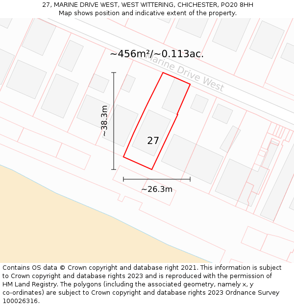 27, MARINE DRIVE WEST, WEST WITTERING, CHICHESTER, PO20 8HH: Plot and title map