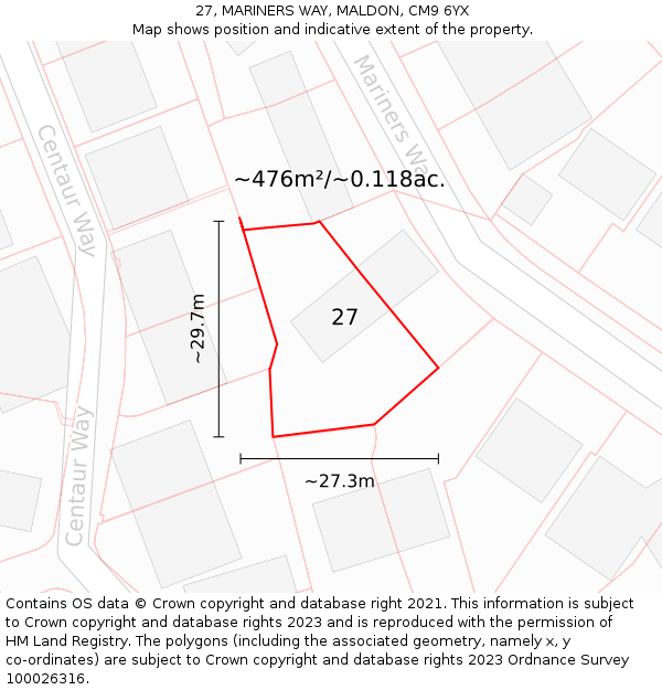 27, MARINERS WAY, MALDON, CM9 6YX: Plot and title map