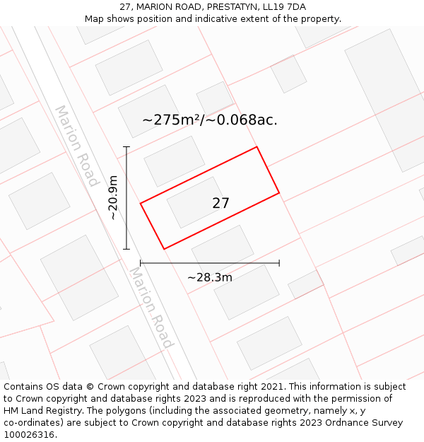 27, MARION ROAD, PRESTATYN, LL19 7DA: Plot and title map