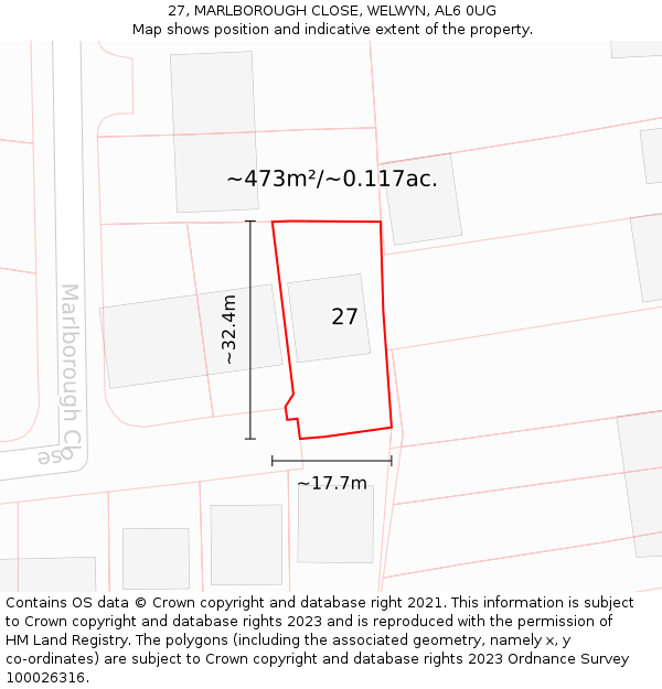 27, MARLBOROUGH CLOSE, WELWYN, AL6 0UG: Plot and title map