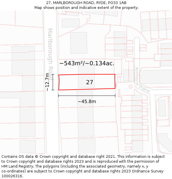 27, MARLBOROUGH ROAD, RYDE, PO33 1AB: Plot and title map