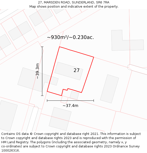 27, MARSDEN ROAD, SUNDERLAND, SR6 7RA: Plot and title map