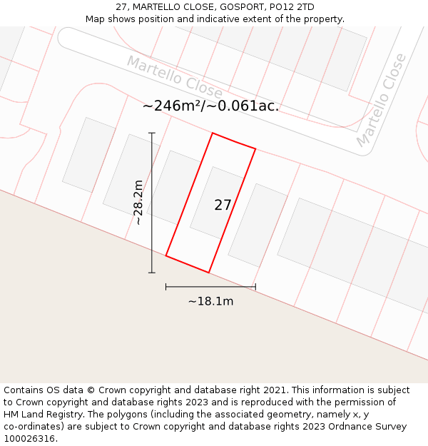 27, MARTELLO CLOSE, GOSPORT, PO12 2TD: Plot and title map