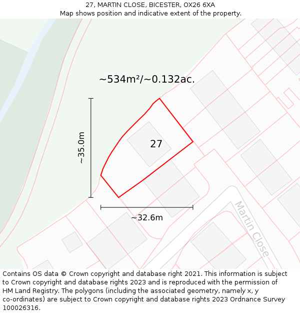 27, MARTIN CLOSE, BICESTER, OX26 6XA: Plot and title map