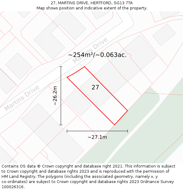 27, MARTINS DRIVE, HERTFORD, SG13 7TA: Plot and title map