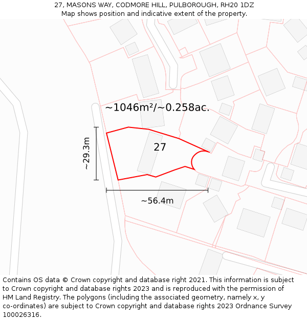 27, MASONS WAY, CODMORE HILL, PULBOROUGH, RH20 1DZ: Plot and title map