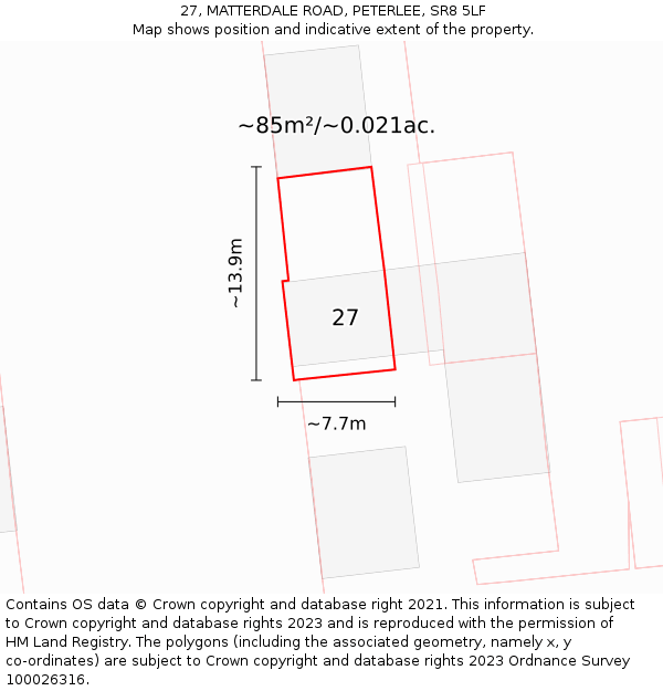 27, MATTERDALE ROAD, PETERLEE, SR8 5LF: Plot and title map