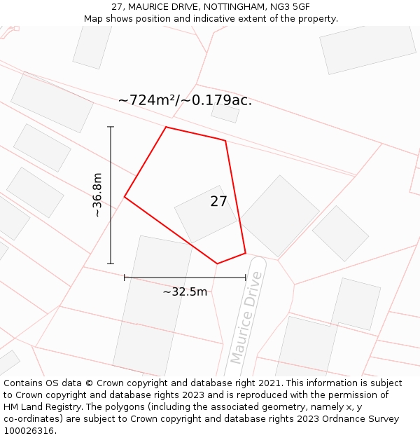 27, MAURICE DRIVE, NOTTINGHAM, NG3 5GF: Plot and title map