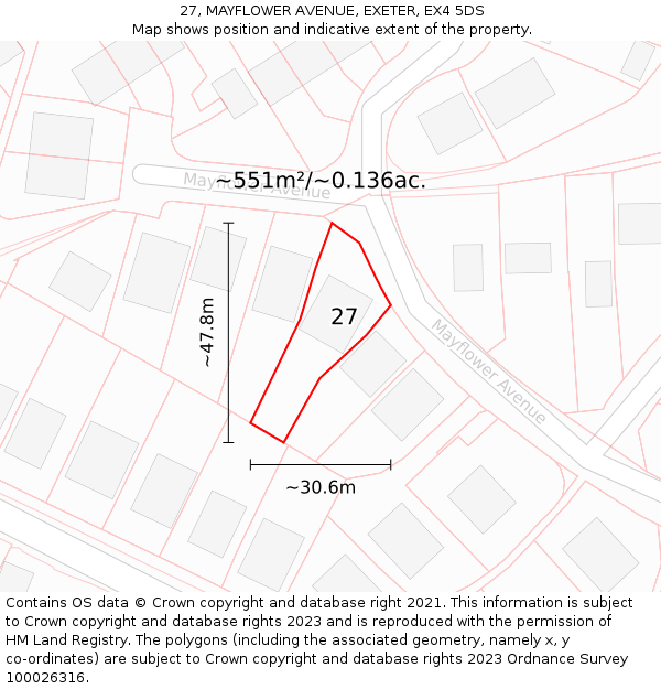 27, MAYFLOWER AVENUE, EXETER, EX4 5DS: Plot and title map