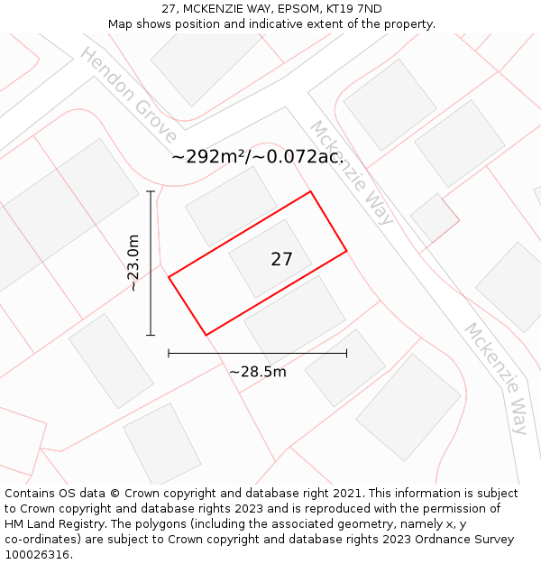 27, MCKENZIE WAY, EPSOM, KT19 7ND: Plot and title map