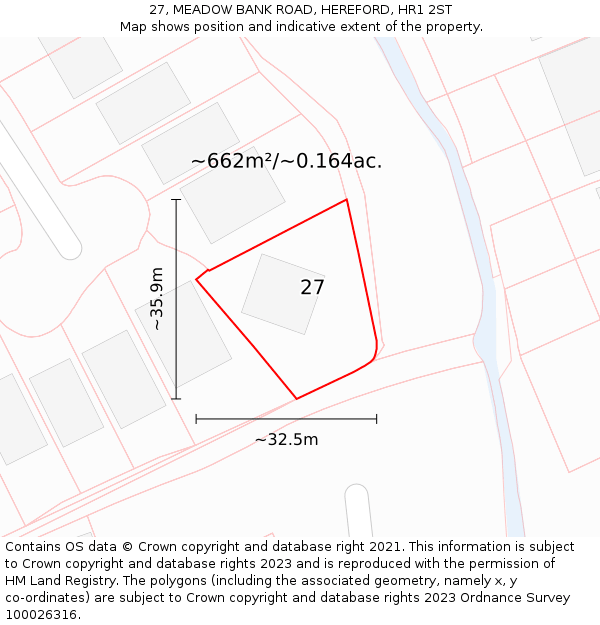 27, MEADOW BANK ROAD, HEREFORD, HR1 2ST: Plot and title map