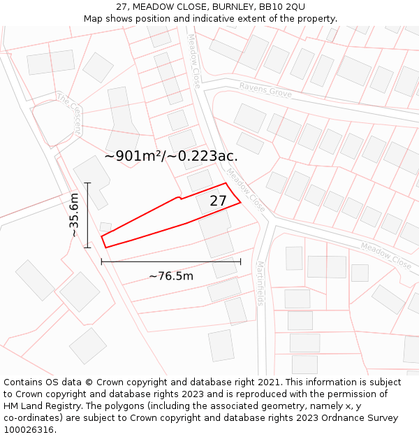 27, MEADOW CLOSE, BURNLEY, BB10 2QU: Plot and title map