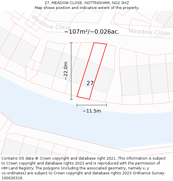 27, MEADOW CLOSE, NOTTINGHAM, NG2 3HZ: Plot and title map