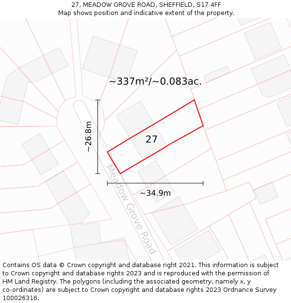27, MEADOW GROVE ROAD, SHEFFIELD, S17 4FF: Plot and title map