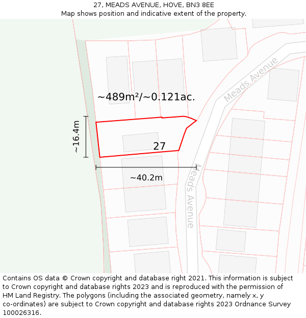 27, MEADS AVENUE, HOVE, BN3 8EE: Plot and title map