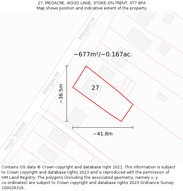 27, MEGACRE, WOOD LANE, STOKE-ON-TRENT, ST7 8PA: Plot and title map