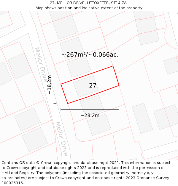 27, MELLOR DRIVE, UTTOXETER, ST14 7AL: Plot and title map