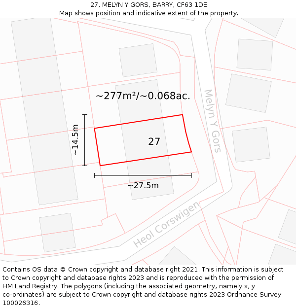 27, MELYN Y GORS, BARRY, CF63 1DE: Plot and title map