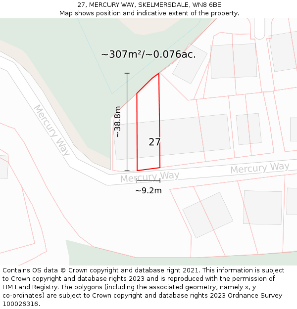 27, MERCURY WAY, SKELMERSDALE, WN8 6BE: Plot and title map