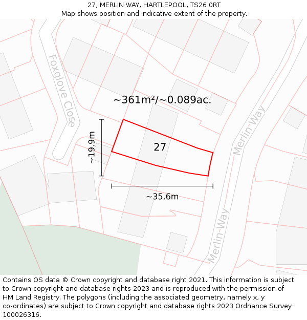 27, MERLIN WAY, HARTLEPOOL, TS26 0RT: Plot and title map