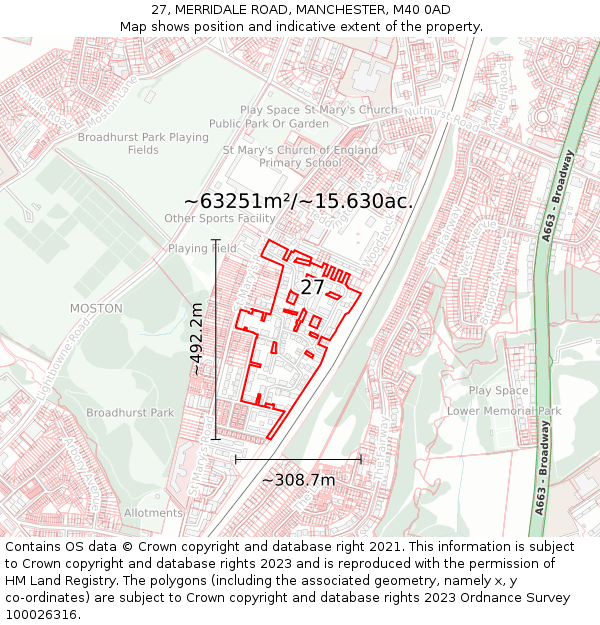 27, MERRIDALE ROAD, MANCHESTER, M40 0AD: Plot and title map